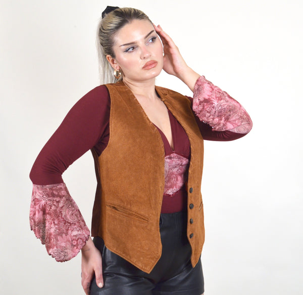 1970s Style Vintage Brown Suede Leather Vest (S)