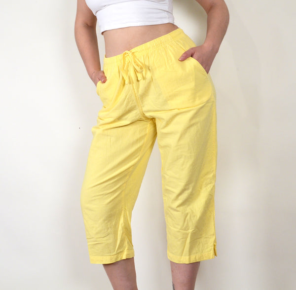 Yellow High Waisted 90s Beachy Vintage Capri Pants
