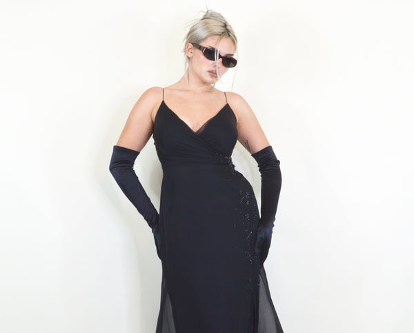 Black Silk Layered Ethereal Maxi Dress