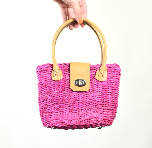 Hot Pink Wicker Bag