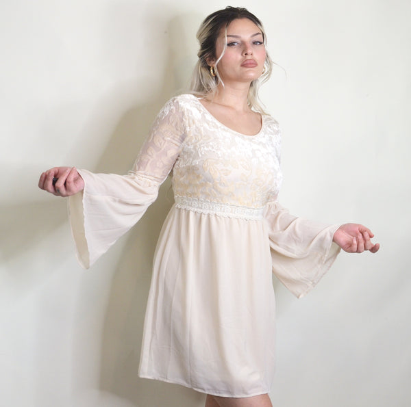 Angelic Chiffon & Velvet Bell Sleeve Dress