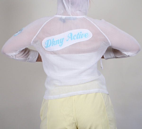 DKNY White Mesh Sporty Y2K Zip Up Hoodie