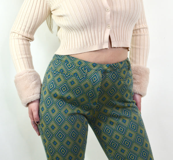 70s Style Diamond Print Mod Style Pants