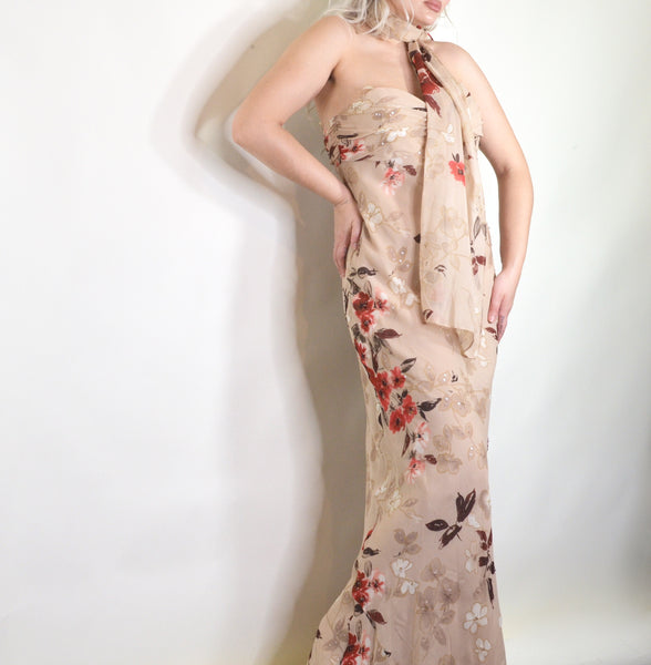 Floral Beaded Maxi Tube Dress & Shall Matching Set