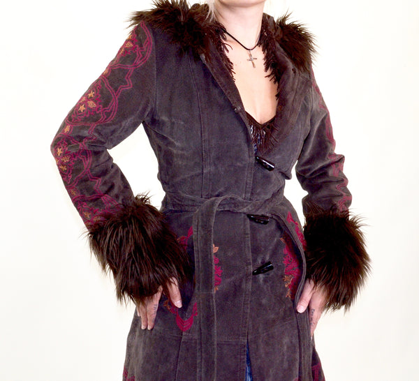 90s Does 70s Penny Lane Shaggy & Suede Vintage Trench Coat
