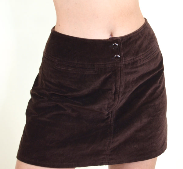 60s Style Brown Velvet Mini Skirt