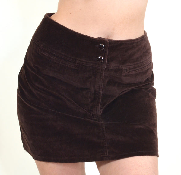 60s Style Brown Velvet Mini Skirt