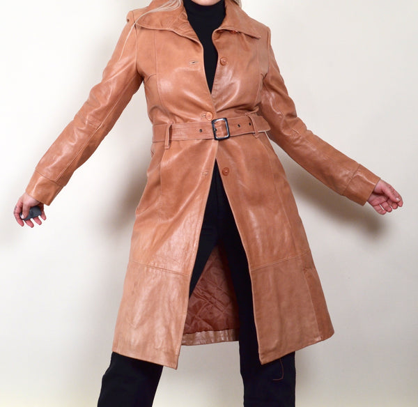 Masterpelle Beige Vintage Leather Trench Coat
