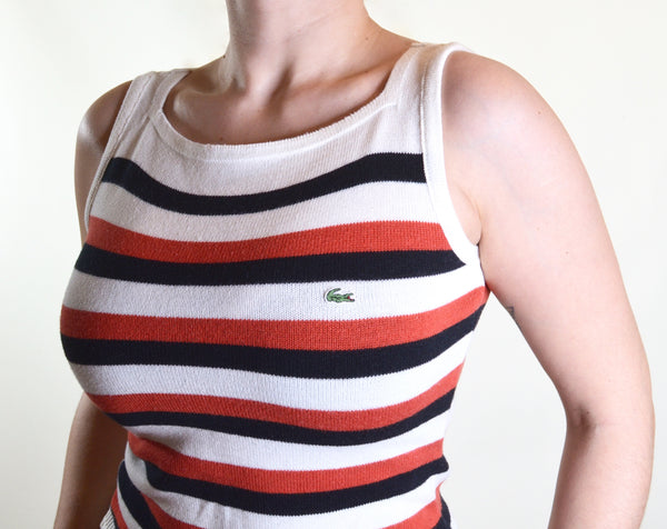 Lacoste Tennis Style Striped Knit Tank Top
