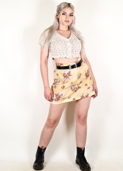 90s Yellow Floral Skirt