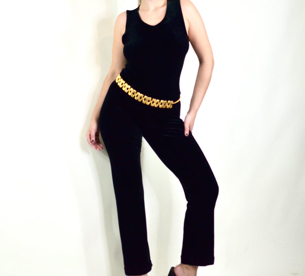 Vintage 90s / 80s Style Black Velvet Jumpsuit