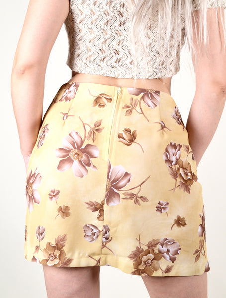90s Yellow Floral Skirt