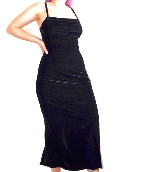 90s Black Velvet Teddi Maxi Dress