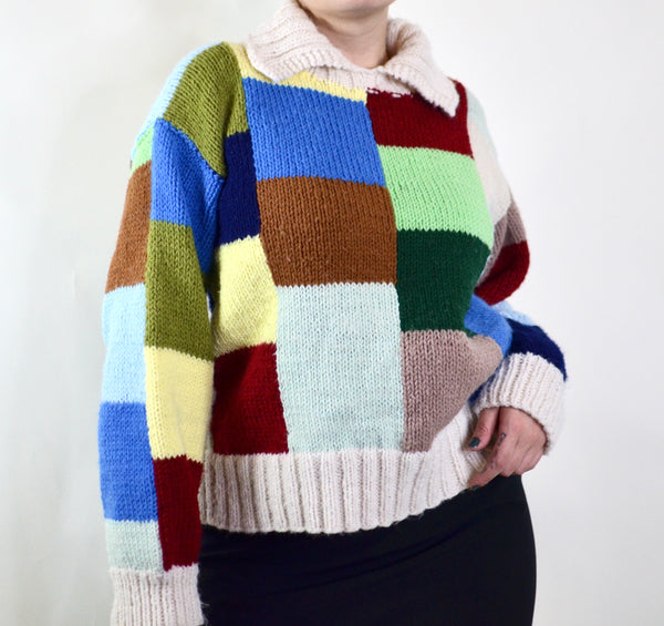 Rainbow Vintage Knitted Checkered Sweater
