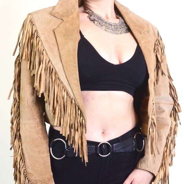 70s Style Suede Leather Fringe Vintage Jacket