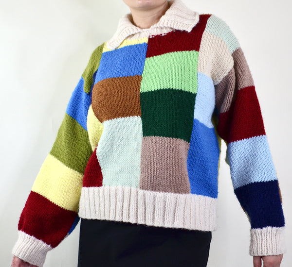 Rainbow Vintage Knitted Checkered Sweater