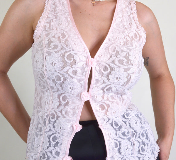 Baby Pink Lace Vintage Lingerie Tank Top