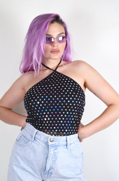 y2k Holographic Patterned Halter