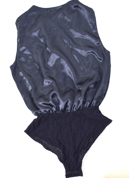 Black Satin Vintage Wrap Bodysuit