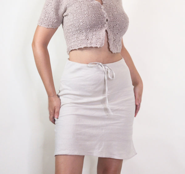 Beige 90s Style Linen Skirt