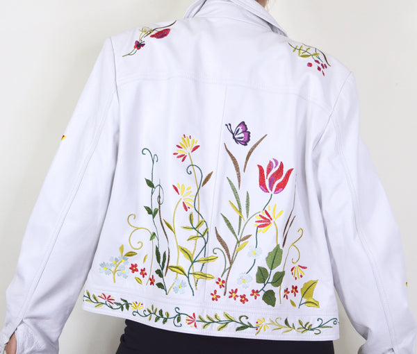 Floral Lamb Skin Leather Jacket