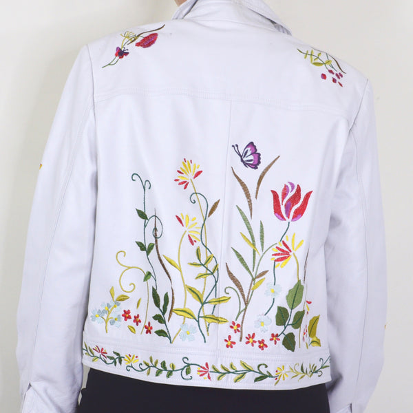Floral Lamb Skin Leather Jacket