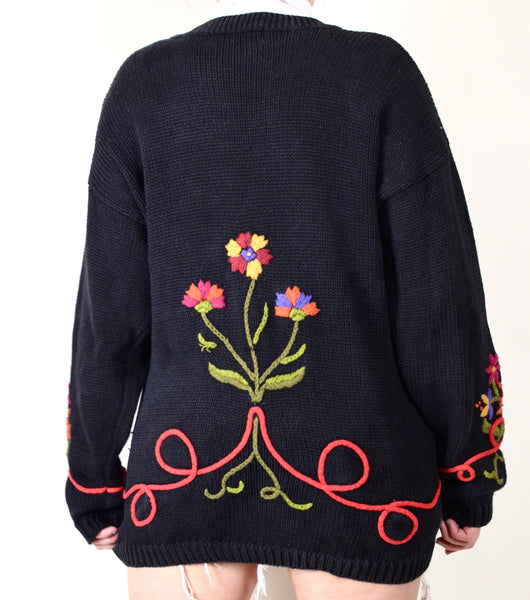 90s Floral Embroidered Cardigan