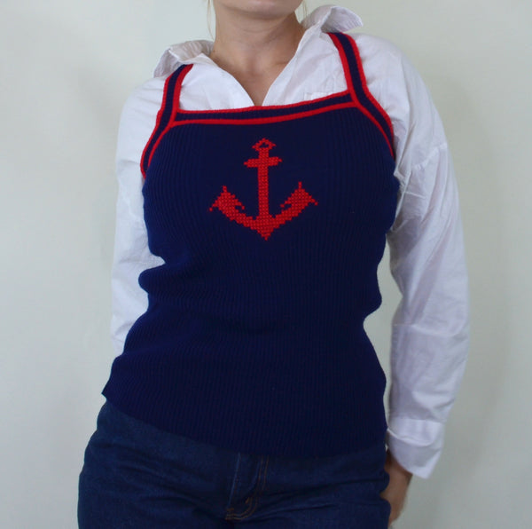 50's Style Knitted Anchor Tank