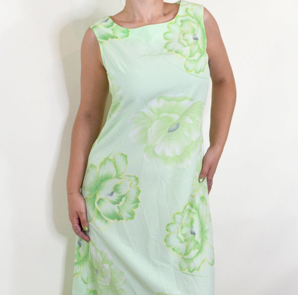 90s Pastel Green Floral Maxi Dress