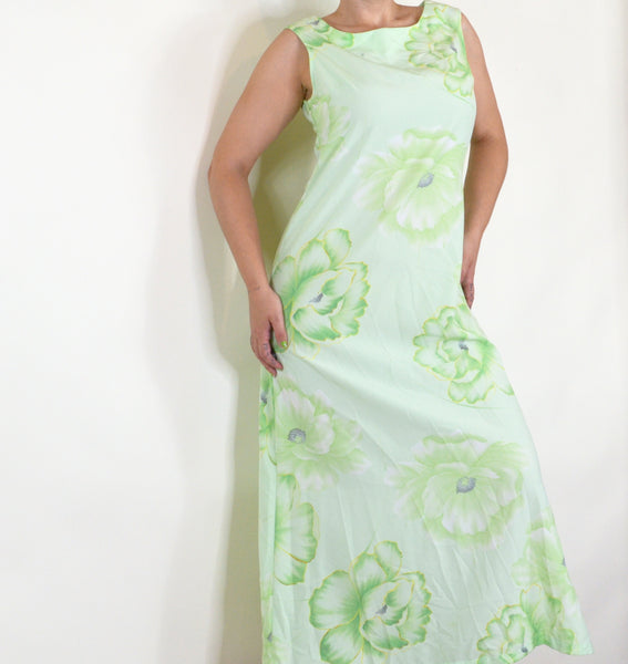 90s Pastel Green Floral Maxi Dress