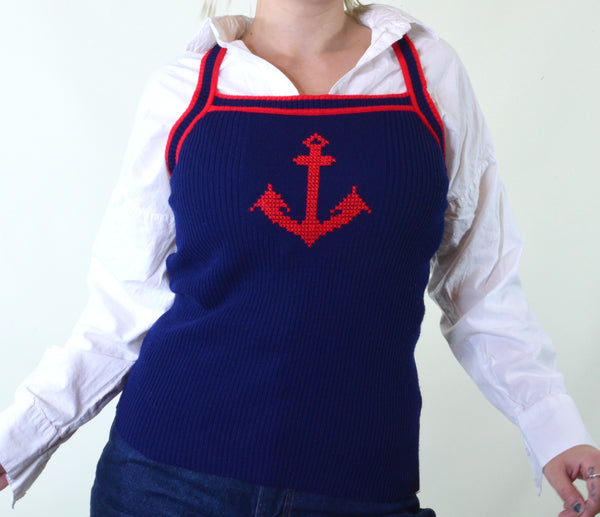 50's Style Knitted Anchor Tank