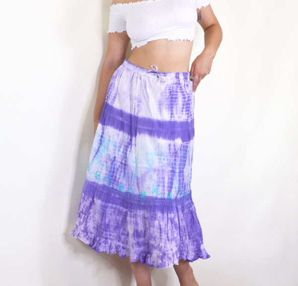 Purple Ti-dye & Sequin Prairie Girl Midi Skirt