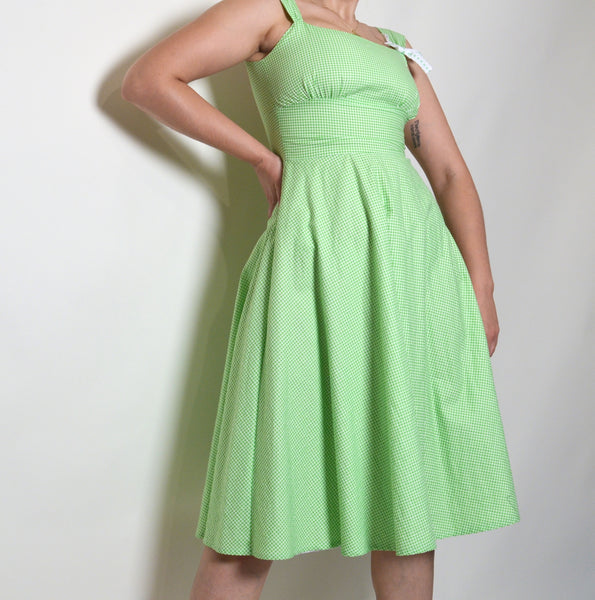 1950s Style Vintage Green & White Midi Bustier Dress (XS/S)