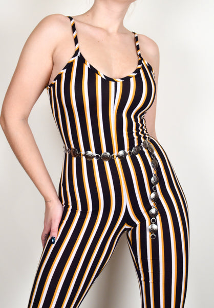 70s Style Striped Jumpsuit (S)