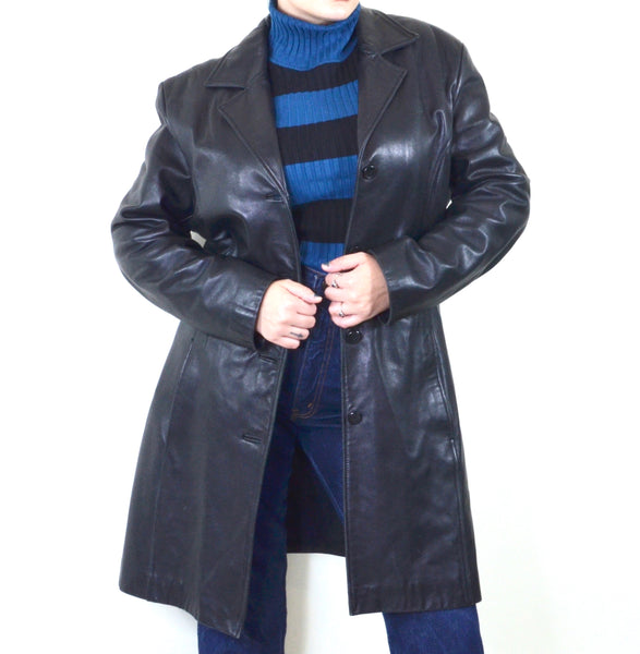 Black Leather 90s Does 70s Style Vintage Trench Coat