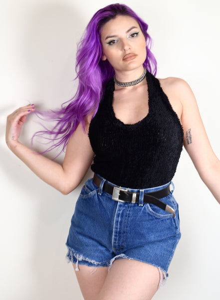 90s Fuzzy Black Halter