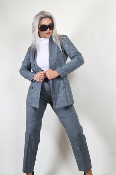 90s Gray Matching Two Piece Blazer & Pants Set