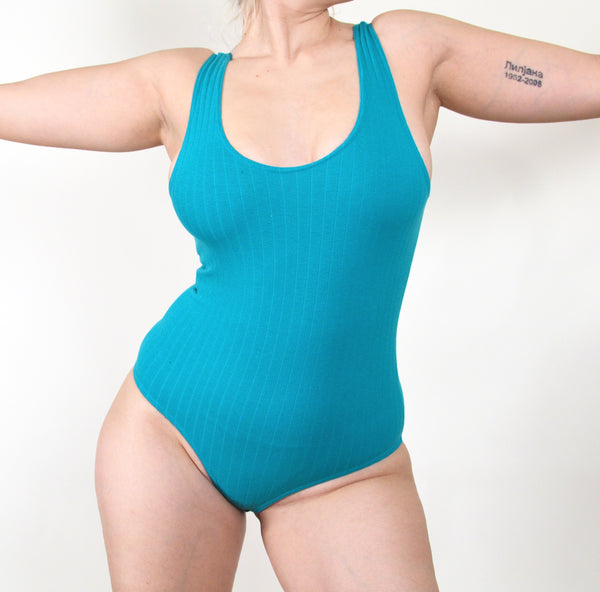 90s Workout Ribbed Teal Bodysuit