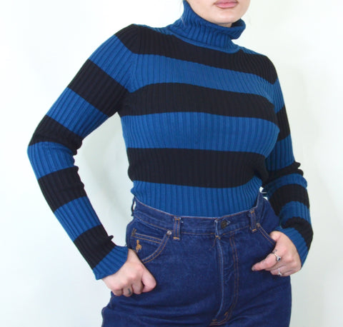 Blue clearance striped turtleneck