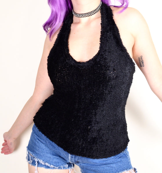 90s Fuzzy Black Halter