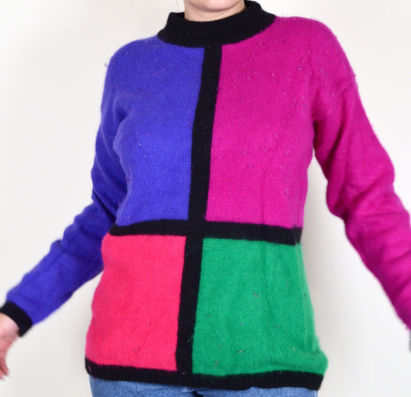 80s Style Color-block Sweater (S)