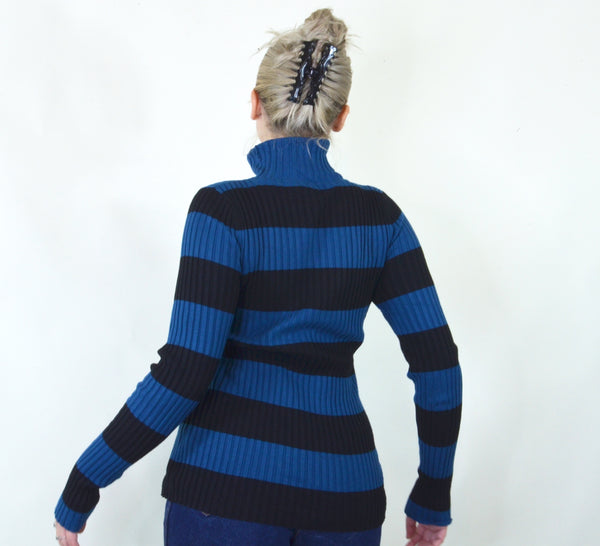 Black & Blue Striped Turtleneck
