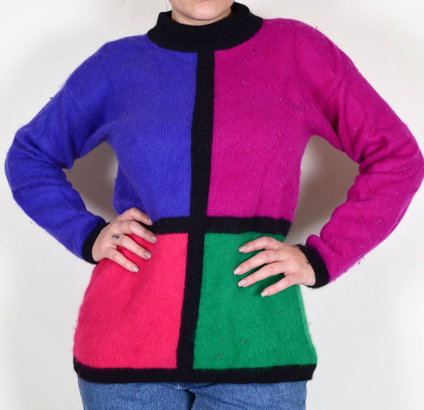 80s Style Color-block Sweater (S)
