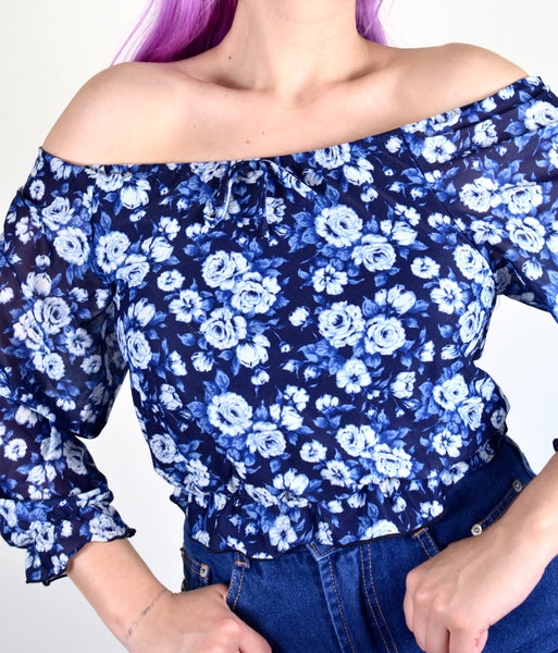 Rose Print Off Shoulder Top