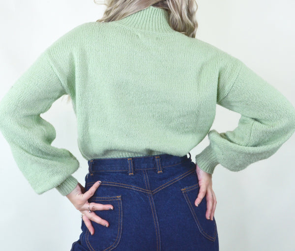 Super Soft Knit Green Turtleneck Sweater