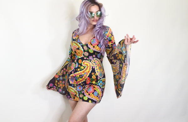 60's Style Hippie Paisley Print Dress