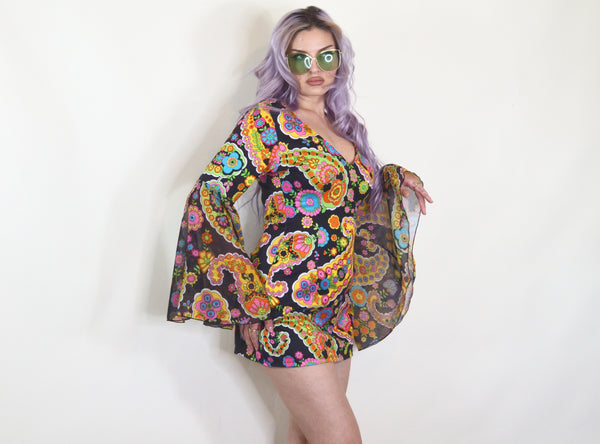 60's Style Hippie Paisley Print Dress