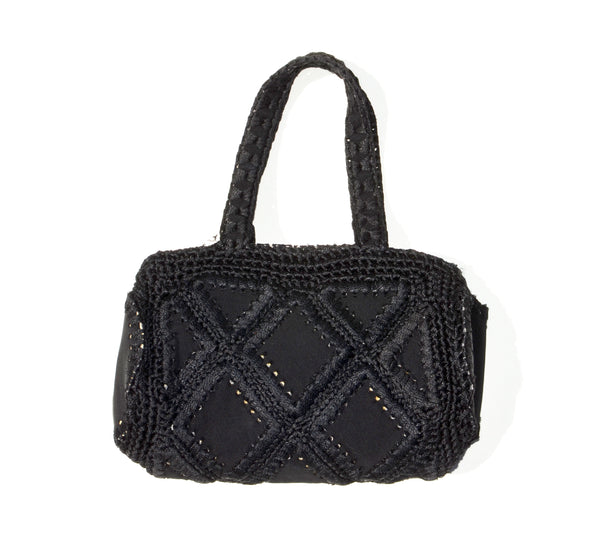 Black Vintage Crochet Patch Handbag