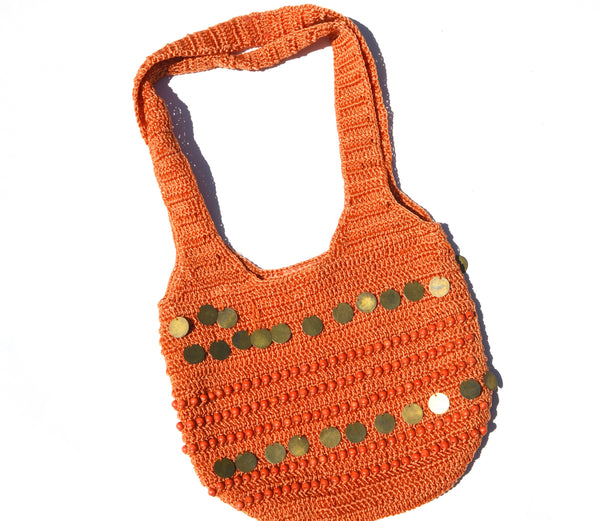 Y2K Style Orange Crochet Sequin Bag