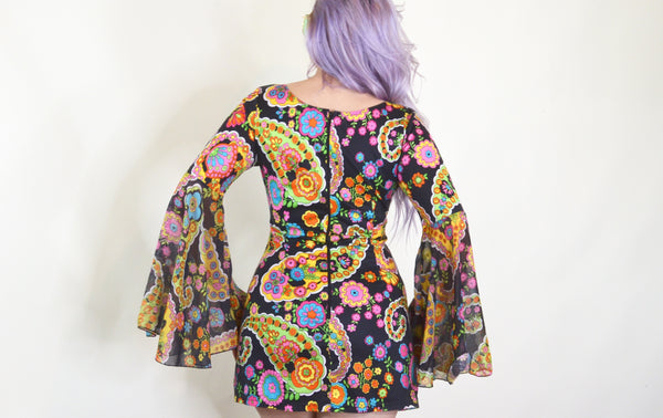 60's Style Hippie Paisley Print Dress